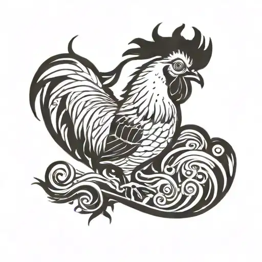 Rooster With Waves In Backround