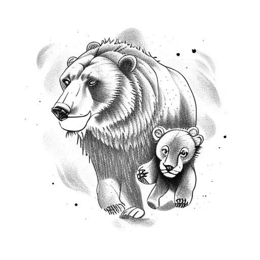 Bear Chasing A Lion Holding A Tattoo In A Forest