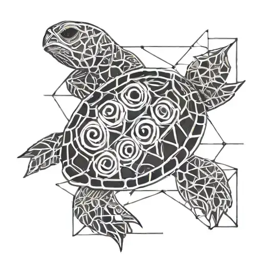 A Geometric Turtle Design Incorporating Heavy Metal Music Elements Like Guitars And Skulls