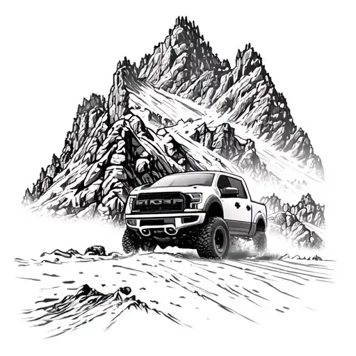 Ford Raptor Silhouette Driving Through A Rugged Mountain Terrain