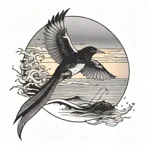 Injured Bird Falling Down At A Seaside Sunset