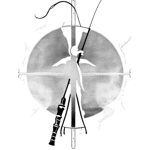 A Silhouette Of Jesus Walking On Water With Fishing Rods As His Staff