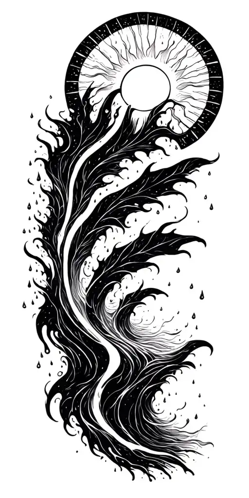 A Sun With Beams Slowly Turning Into Rain Drops