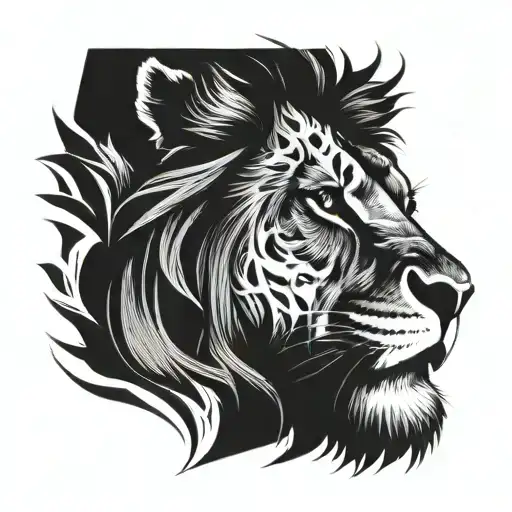 Roaring Lion Tattoo With Trait