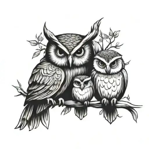 Owl Protecting Two Babies