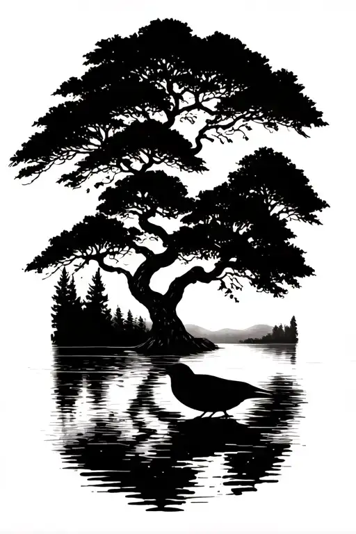 Tree Bird Floods To Sunset