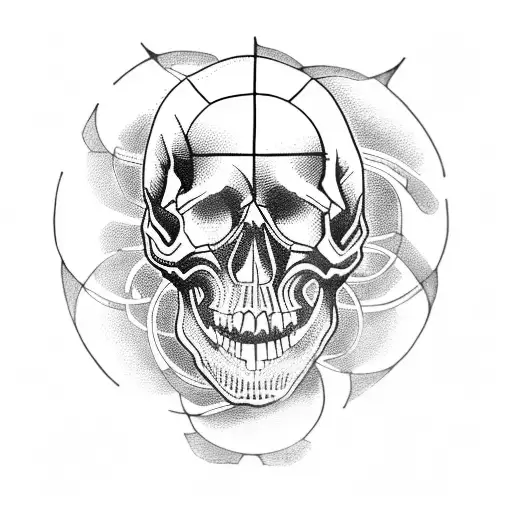 A Detailed Blackwork Tattoo Of A Skull Riding A Vintage Bike Through A Maze Of Gears