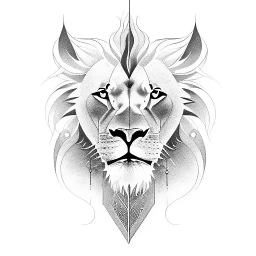 Outline Of A Lion Walking Around A Sword