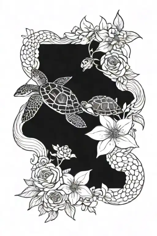 Loads Of Flowers With Some Turtles In The Mix To Cover Up My Cuts In My Wrist