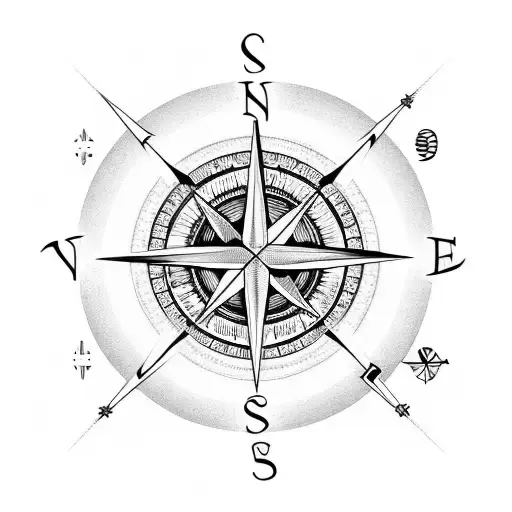 A Tattoo Of A Compass With Musical Notes Incorporated Into The Design