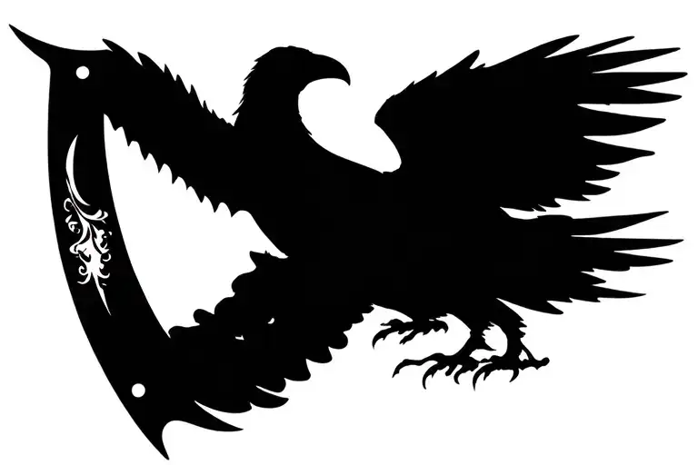 Chef Knife With A Reflected Raven On The Blade