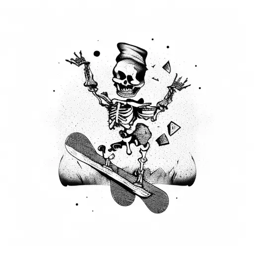 Cartoon Skeleton With Ripped Jeans And Snowboard Doing A Handplant
