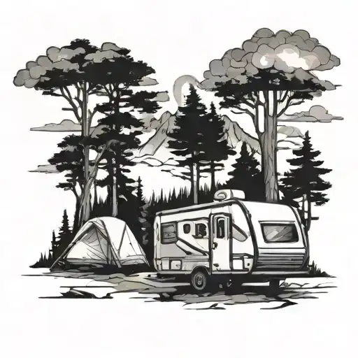 Landscape With A Truck And Camping Trailer
