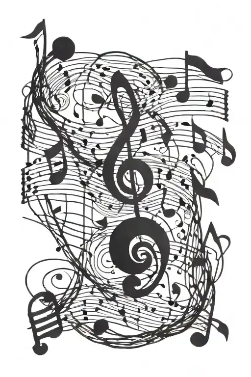 Wavy Music Lines With Notes And Some Barbed Wire Lines