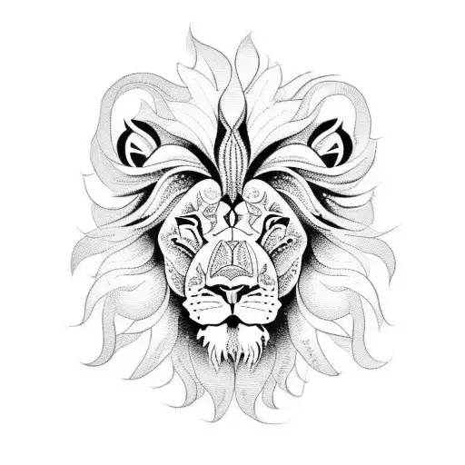 A Lion Head Composed Of Intricate Floral Patterns