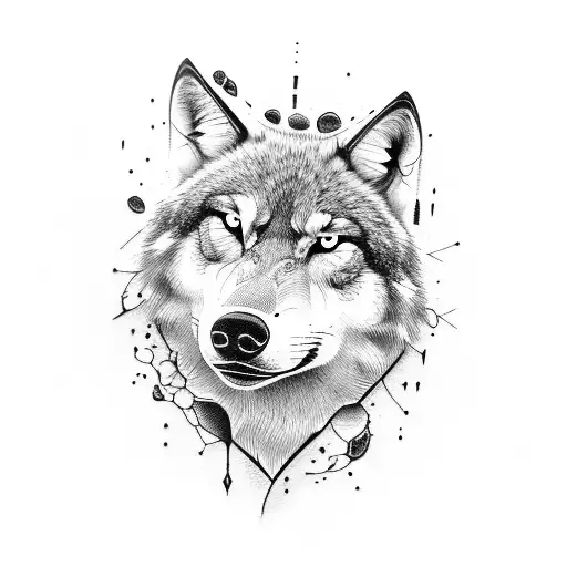 Combine The Elements Of A Wolf And A Skull In A Blackwork Style