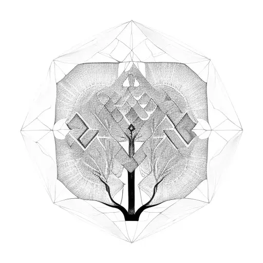 Tree Of Life With Geometric Patterns And Some Fine Line