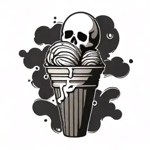 A Minimalist Design Of A Dark Ice Cream Cone With A Skeleton Emerging From It