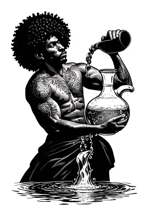 Afro Aquarian Water Bearer With His Jug Pouring