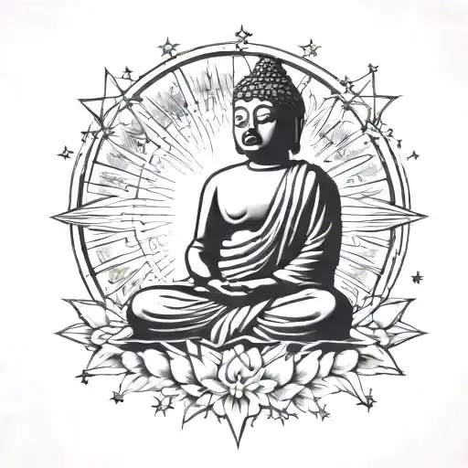 A Serene Buddha Meditating Under A Star-filled Sky
