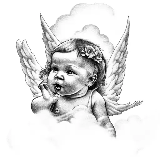 Baby Angel Surrounded By Clouds