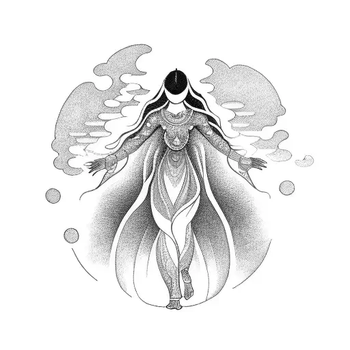 A Mystical Woman Emerging From A Cloud With A Lotus Flower In Her Hand