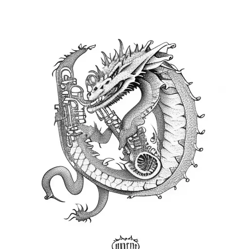 A Dragon Playing A Saxophone With A Sunflower Field In The Background