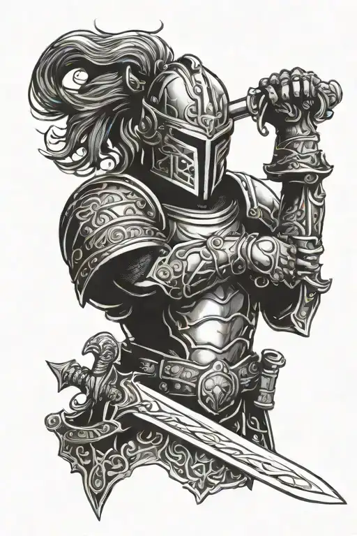 Metallic Armor Holding A Sword