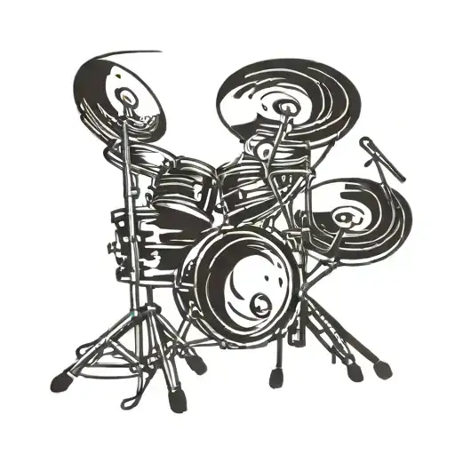 A Stylized Drum Set With Music Notes Flowing Out Of It