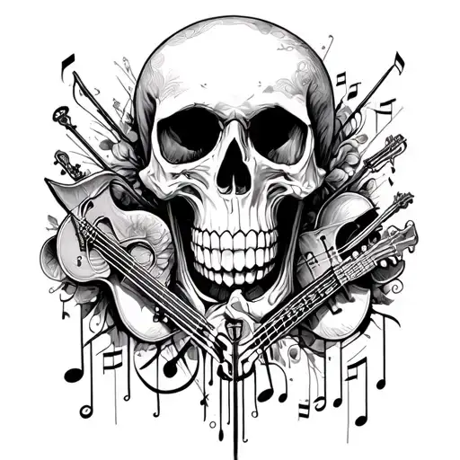 Incorporate Musical Notes And Instruments Into A Skull Design