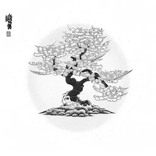 Cherry Blossom Tree With A Samurai Warrior