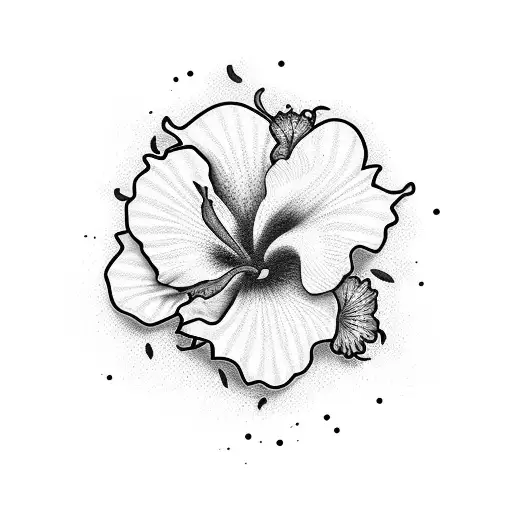 A Dotwork Tattoo Of A Hibiscus Flower Blooming In A Coffee Cup