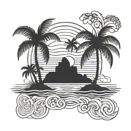 Beach Palm Trees Island Sunset