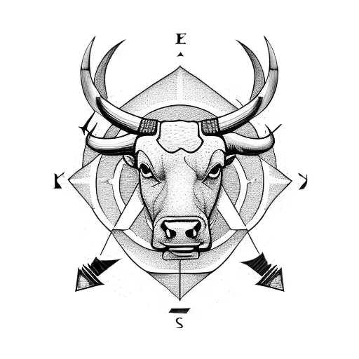 Bull With Mountains And Compass