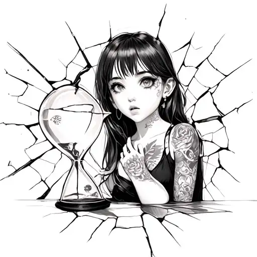 Anime Girl With Broken Sandglass