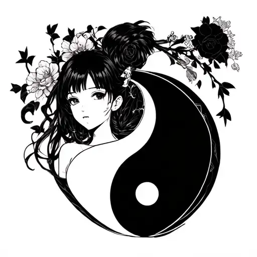 Two Anime Girls Ying And Yang Symbol