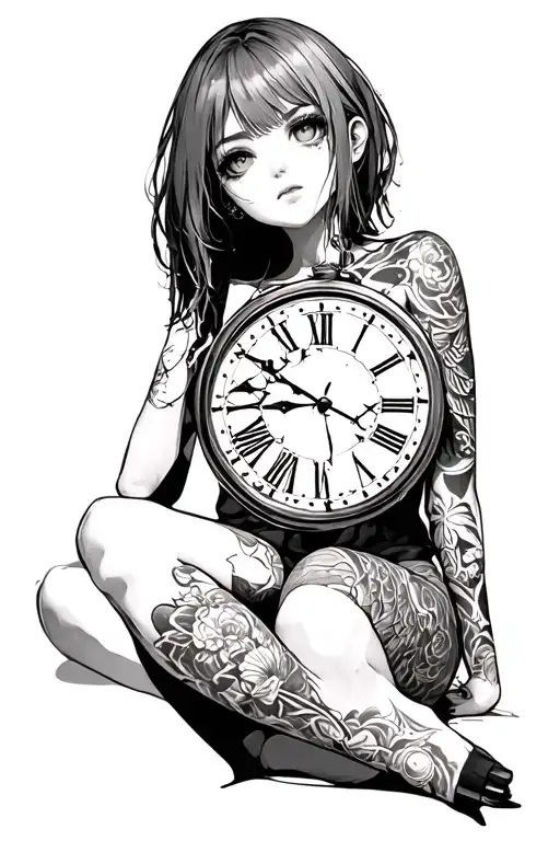 Anime Girl With Broken Clock
