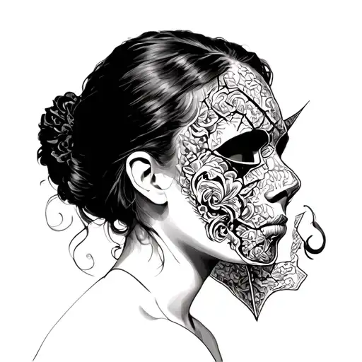 A Girl With A Broken Porcelain Mask Side Profil