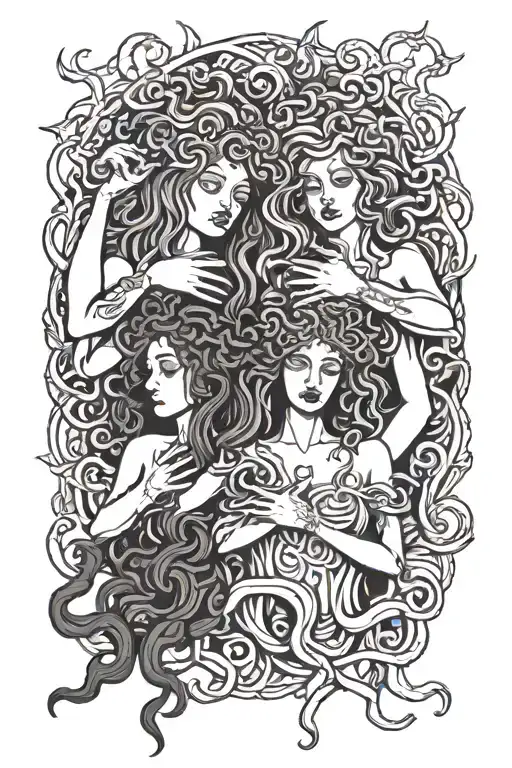 Medusa And The Gorgon Sisters Holding Hands