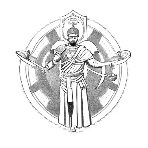 A Roman Warrior With Armor Holding A Sacred Heart Surrounded By Angels