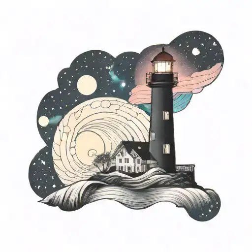 Cosmic Colorful Night Sky Lighthouse