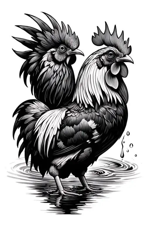 Rooster Catching Water