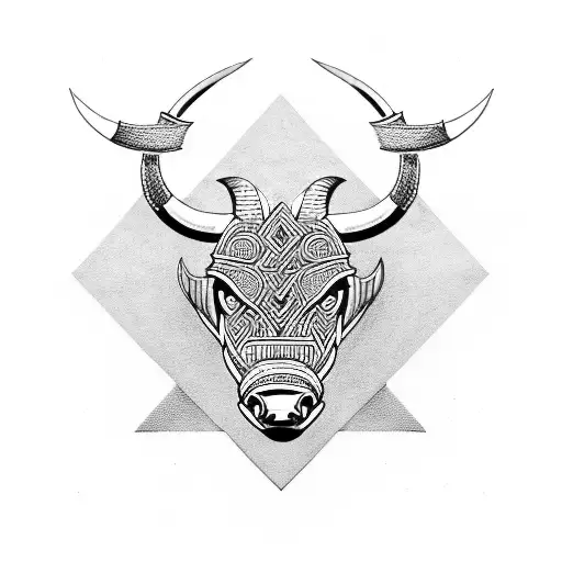 Viking-inspired Bull With Geometric Patterns