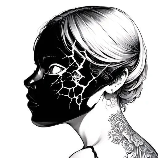 A Anime Girl With A Broken Porcelain Mask Side Profile