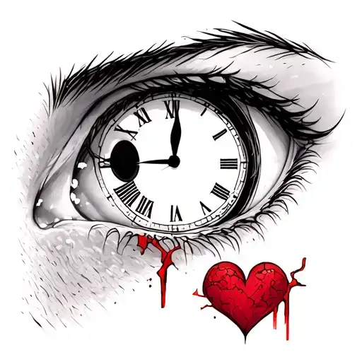Anime Eyes With Clock In Right Eye And Broken Heart In Left Eye