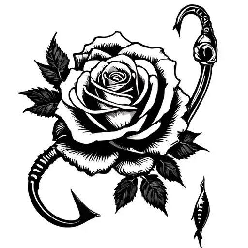 Rose And Fishing Hook Intertwined