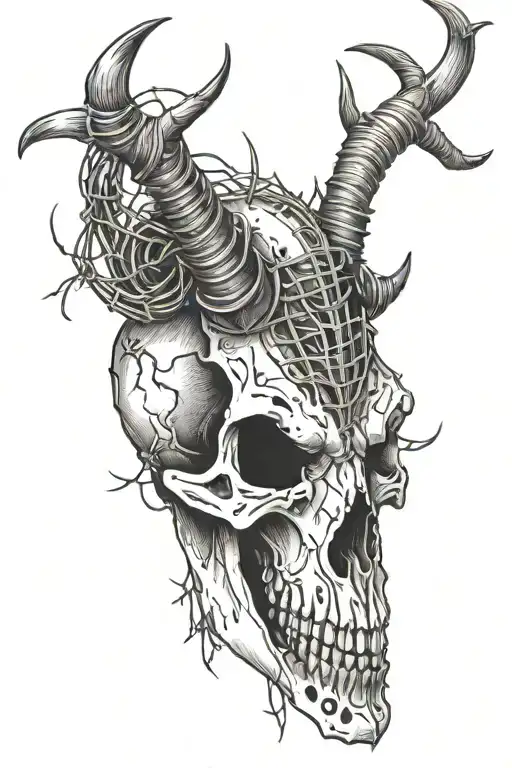 Longhorn Skull With Barbed Wire Wrapped Around It