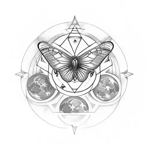 A Butterfly With Occult Moon Phases Underneath