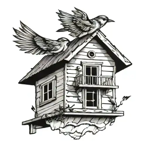 Bird On House Roof Peak