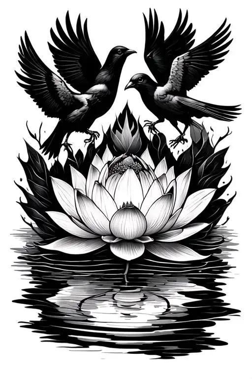 A Lotus Flower With Crows Circling Around It